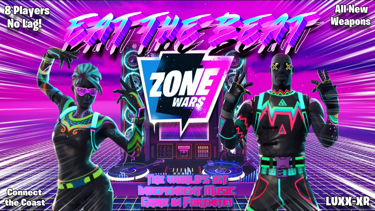 luxx_xr's tweet image. Eat the Beat Zone Wars is now live!

🫡 8 Players 
🎵 9 Music Tracks to choose from 
🕺 Emote for ammo, powerups and building materials
💀 Most Eliminations Wins 

#islandcode 2231-7193-5083

#UEFN #Fortnite #FortniteCreative #indiedev #indiegame @ConnecttheCoas1