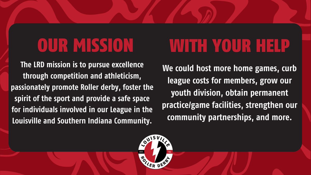 LouRollerDerby's tweet photo. Donate:
https://t.co/dFhetUkUQn
Venmo @LRD502
#WhoAreWe #LRD #WeAreLRD #GivingTuesday #SupportRollerDerby #GiveBack #NonProfit #LouisvilleRollerDerby #RollerDerby #LouisvillesOtherDerby #LouisvilleSports #Louisville #Kentucky #Kentuckiana #SouthernIndiana #Indiana #LRDStrong https://t.co/YyN4DdeS2O