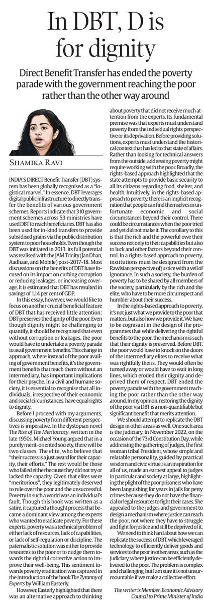 India's Direct Benefit Transfer system, a global 'logistical marvel,' has revolutionized the delivery of government schemes. Using digital infrastructure, DBT has enhanced 310 schemes across 53 ministries, curbing corruption & boosting efficiency. Dr @ShamikaRavi writes. 1/2