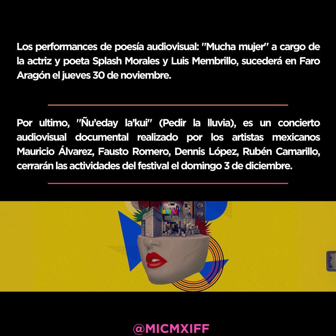 ✨Todas las proyecciones en Ciudad de México serán abiertas al público de forma gratuita. Si no es posible asistir a alguna sede,  consulta la programación en línea en alta resolución en el sitio oficial.
#Fotogenia #Procine #cortometrajes #muestradecine #cinepoesía #micmxiff