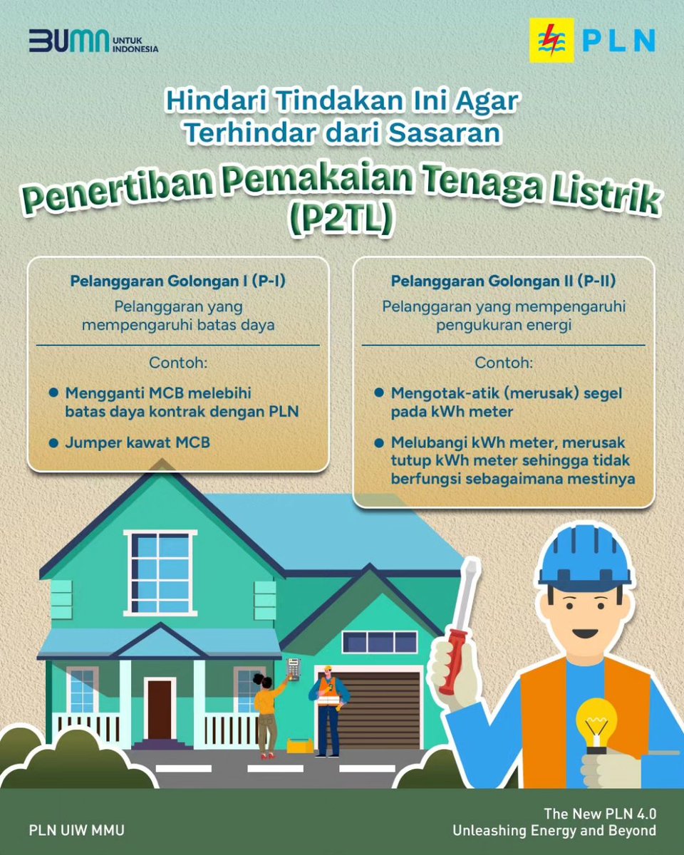 pln_mmu's tweet photo. Basudara Electrizen,
Menjaga kepatuhan terhadap aturan adalah kunci untuk terhindar dari sasaran Penertiban Pemakaian Tenaga Listrik (P2TL). Hindari tindakan yang melanggar dan jadilah konsumen yang bertanggung jawab
#PLN
#PLNUIWMMU
#P2TL https://t.co/QruisPc2uv