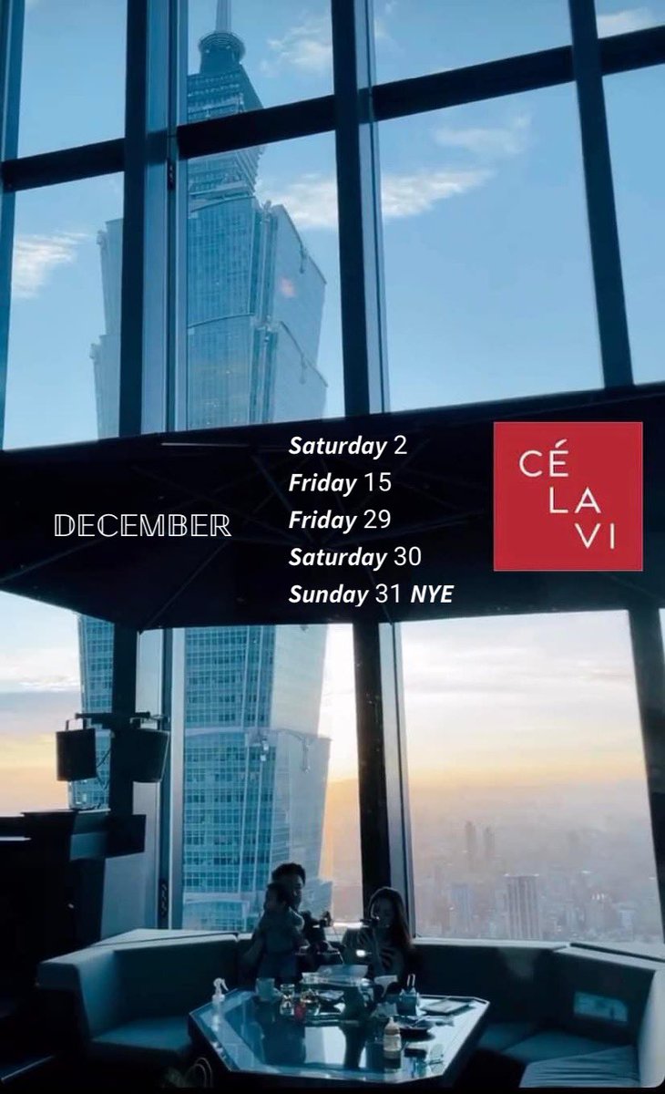 djMarcoMei's tweet photo. December Gigs @ CE’LA VI Taipei 

#celavitaipei #celavidj #skybartaiwan #theloops #housemusic https://t.co/JCS2XMkoVX