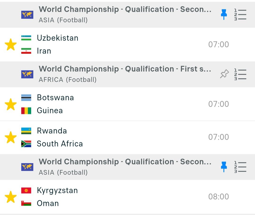 #WORLDCUPQUALIFIERS 

⚽️🇪🇺 IRAN (1H OVER 0.5) 1u 

⚽️🇪🇺 IRAN (1H TT OVER 0.5 /+130) 1u

⚽️🇪🇺 OMAN (1H OVER 0.5) 1u

⚽️🇪🇺 OMAN (1H TT OVER 0.5 +130) 1u 

⚽️🇪🇺 GUINEA (1H OVER 0.5) 1u 

⚽️🇪🇺 GUINEA (1H TT OVER 0.5 +120) 1u 

⚽️🇪🇺 SOUTH AFRICA (1H OVER 0.5) 1u

#GamblingX