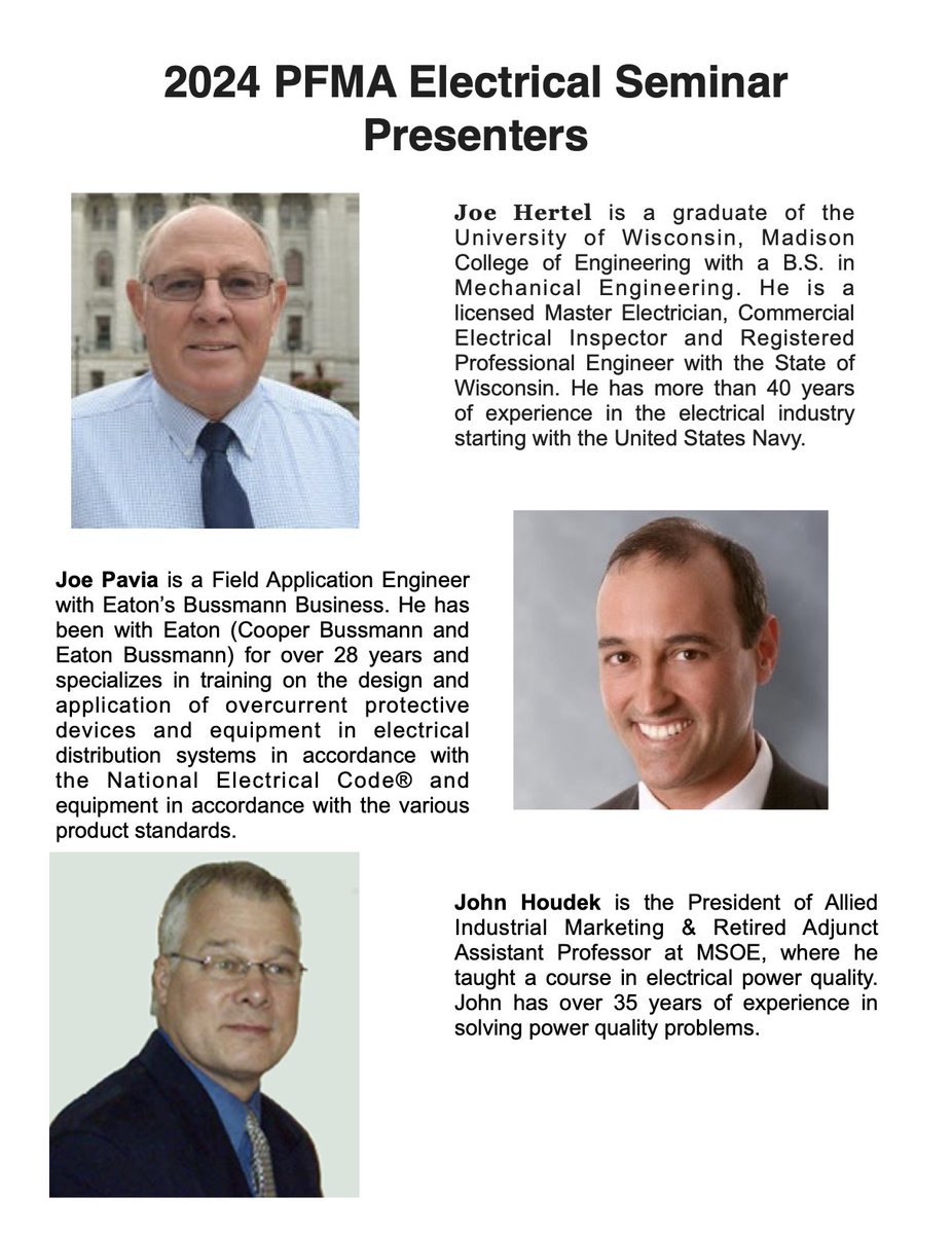 PFMAInc's tweet photo. Don’t miss the fantastic NEC Electrical Seminars at the 2024 PFMA Expo! Check out these experienced presenters and register today to earn your credential credits. 🎉

Registration forms: 
-Paid Seminars: https://t.co/ruWr10AR1Q 
-Free Seminar: https://t.co/9eLX9IyuQJ https://t.co/xxr1vDcLjR