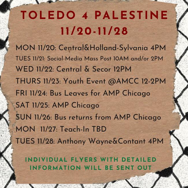 Tol4Pal's tweet photo. Toledo 4 Palestine this week! Repost and follow to stay up to date on local events for Palestine! https://t.co/qiuaCkVjAJ