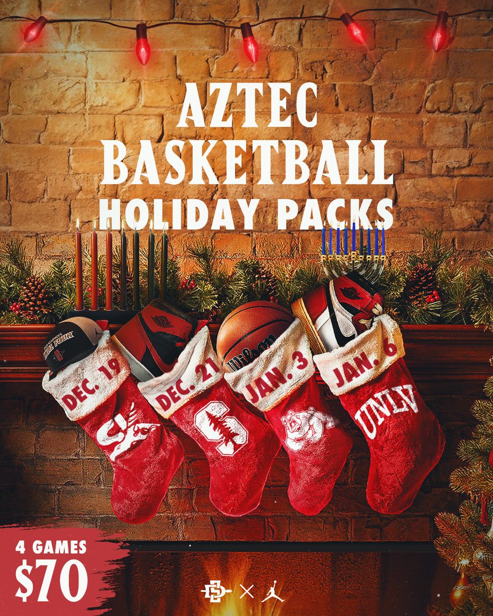 'Tis the season! Holiday packs are now on sale! Give the gift of 4⃣ home games in @ViejasArena for just $70! 👉 GoAztecs.com/HolidayPacks