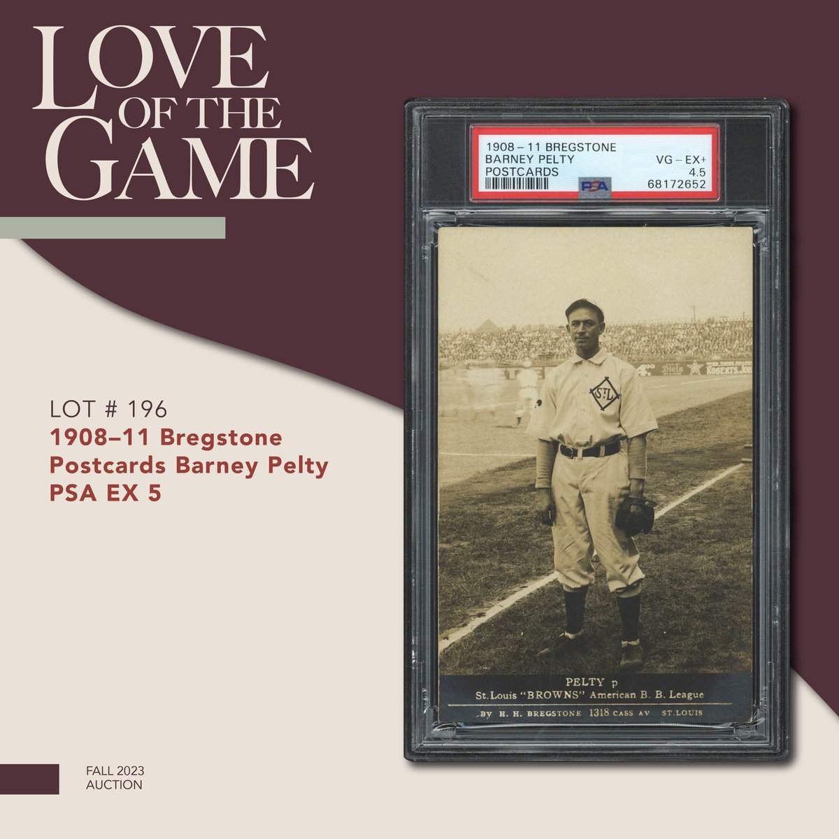LOTGAuctions's tweet photo. One of the last rare Bregstone Postcards consigned from the estate of Barney Pelty. We've been working through this collection for the last year, and it's almost all gone! Bid today at https://t.co/FWWsiF7oqN! #thehobby #prewarbaseball #LOTGAuctions https://t.co/IIXQO2INU3