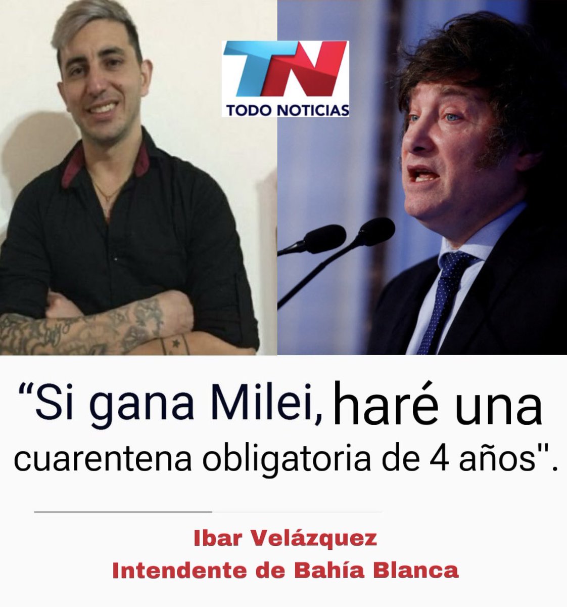 Terror en Bahía Blanca 🚨
• El intendente electo, Ibar Velázquez, declaró que si ganaba Javier Milei como presidente de Argentina, llevaría a cabo una cuarentena obligatoria en su ciudad por 4 AÑOS.
¿Qué opinan? 👇🏽
#milei #bahiablanca