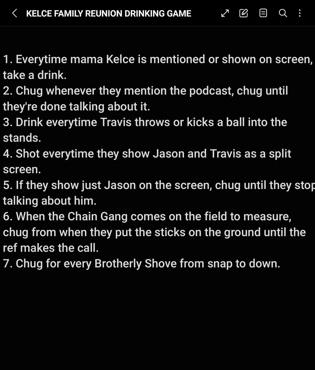 MaxwellPLUR's tweet photo. The Kelce Family Reunion game is tonight and here is the drinking game laid out in their podcast for those who want to play along! #NewHeightsPod https://t.co/pEV5ynMKM8