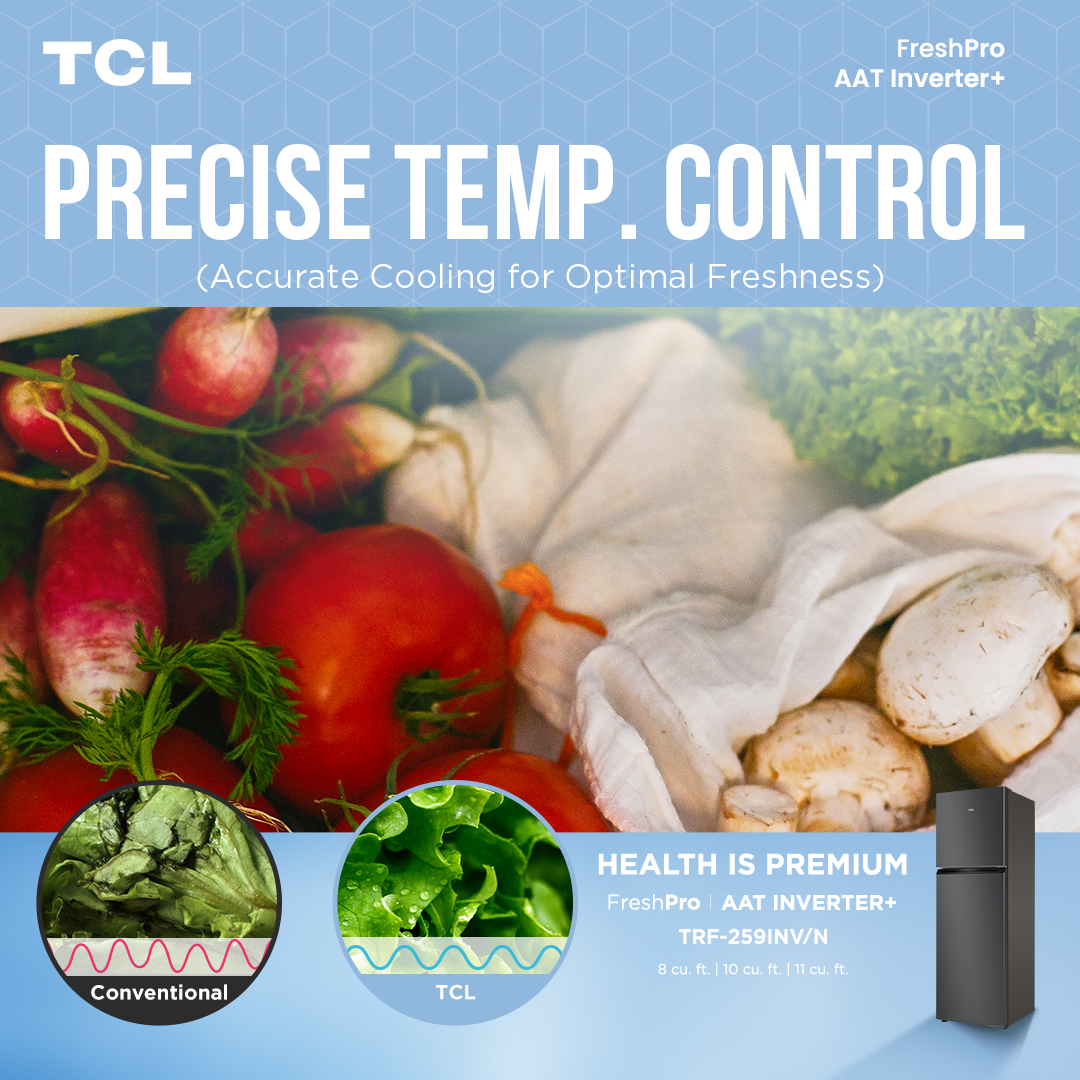 TCLPH's tweet photo. Master freshness with precise temperature control from AAT Inverter+ - providing the ideal environment for your food by maintaining a stable and precise temperature. #HealthIsPremium #TCLFreshPro #TCLAATInverterPlus #TCLInspireGreatness #TCLPhilippines https://t.co/SUV2bg1ZYN