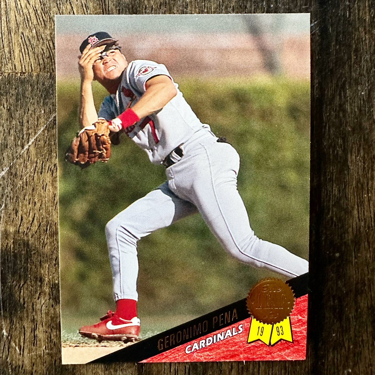 oldmanstylecard's tweet photo. Junk Wax Portraits: 1993 Leaf Geronimo “I like shades but don’t use them” Pena. Sometimes it’s just better to go old school and use your hands. #junkwax #baseballcards #cards #sportscards #cardcollection #cardcollector #junkwaxera #leaf #leafbaseball #90s #90sbaseballcards https://t.co/kwpOfcwsnL