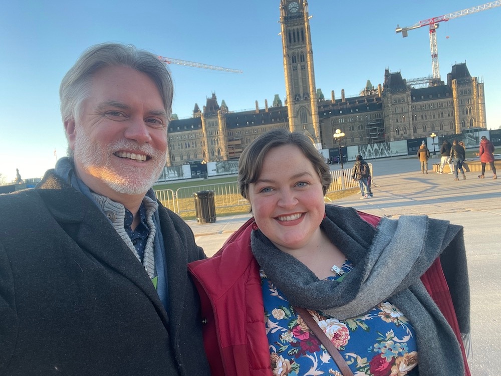 hfnlca's tweet photo. Dale Jarvis, Executive Director, and Terra Barrett, ICH Program Planner are in Ottawa today, and will be accepting Heritage NL's Governor General's award on Wednesday. Today included a visit to Parliament Hill and the Canadian War Museum (and a picture for our NL knitters!) https://t.co/9ARajRKRI4