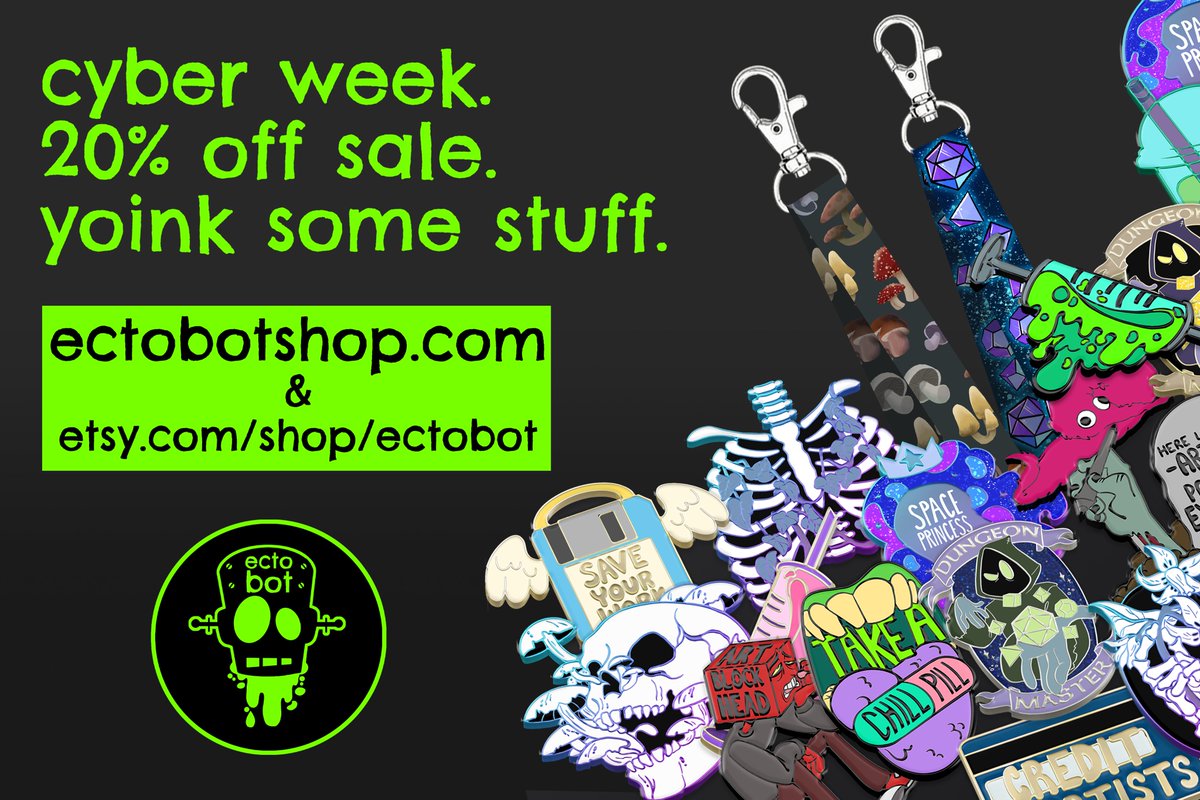 ECTOBOTSHOP's tweet photo. cyberweek sale. 20% off everything. go get some goodies. link below! 🛸👾 https://t.co/8gaCy7kmKc