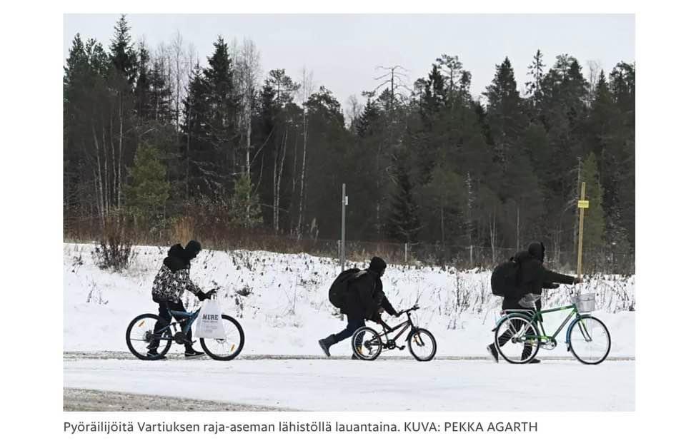 Here you can see random starving asylum seekers from Russia at the border posts in northern Finland. Before this, the FSB has driven them in their own vehicles near the border and handed over their bicycles to these helpless asylum seekers.