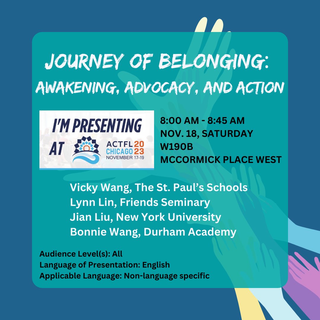 LXJSmonk's tweet image. Grateful for the engaging panel discussion on the &quot;Journey of Belonging&quot; at #@actfl 23 in Chicago with Vicky Wang, Lynn Lin, and Bonnie Wang. Thanks to all who joined us at 8 am on a Saturday! 🌟 DEI is a journey, not a destination. Where are you on this path? #DEI #LanguageEd 🌍