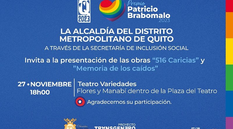🗞️ #QuitoIncluyente | El lunes 27 de noviembre, 18h00, en el Teatro Variedades, se presentarán dos obras de teatro, en conmemoración del Día de la Despenalización de la Homosexualidad en Ecuador. Entérate aquí 👇👇 acortar.link/BOVlW8 #QuitoRenace
