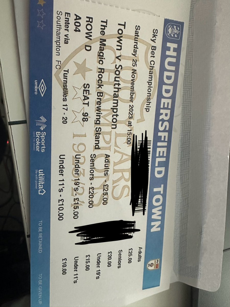 1 x adult Ticket available for Huddersfield Away.

Face value if anyone is after one. #SaintsFC