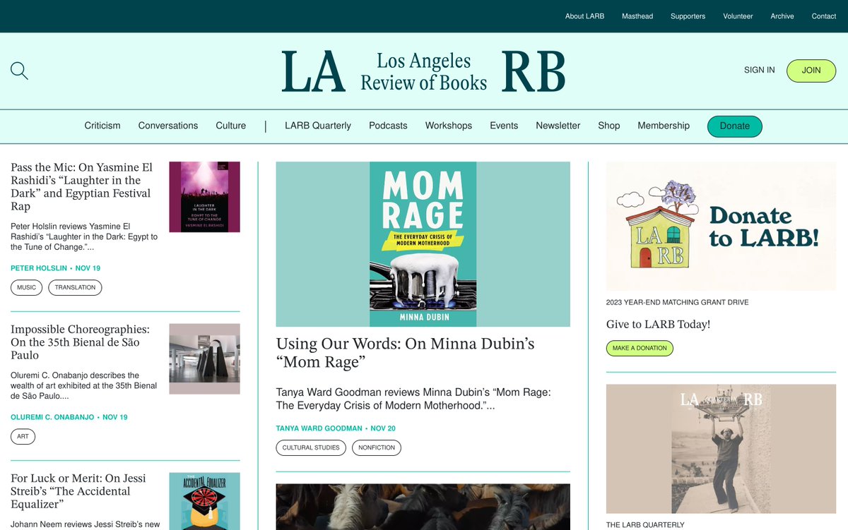 LAReviewofBooks's tweet photo. Notice anything new? That's right: the new Los Angeles Review of Books website is up!!! A special thanks to Will Kent-Daggett, Ella Gold, and Jacob Bilich, as well as to all of you for reading and writing with us all these years. Enjoy! https://t.co/yUOf2s8TcS https://t.co/pduvgKBBpL