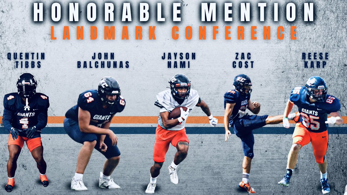 KeystoneFTBL's tweet photo. Congrats to our Honorable Mention Landmark Conference Selections!

LB Quentin Tibbs
OL John Balchunas 
WR &amp; KR Jayson Nami 
P Zac Cost
TE Reese Karp 

#1Day1Brick 🔵🧱🟠 https://t.co/9jLGXcBQlR