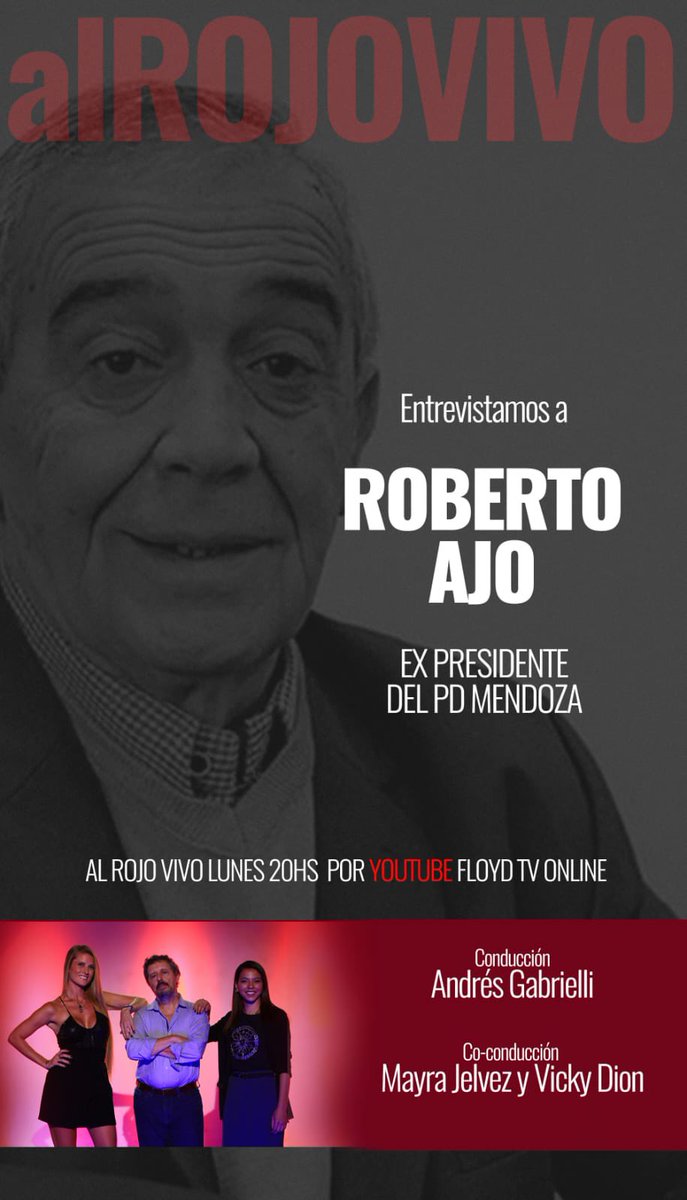 #AlRojoVivo🎥🔴 <a href="/floydtvonline/">FLOYDTVONLINE</a> 

Hoy, a las 20, con el gran equipo de cada lunes <a href="/AndresGabrielli/">Andrés H. Gabrielli</a> y <a href="/mayrajelvez/">Mayra Jelvez</a> , recibimos en el piso a <a href="/AMMagistretti/">Armando Magistretti</a> <a href="/marthareale/">Martha Reale</a> <a href="/ReginatoVale/">Valentino Reginato</a> y Roberto Ajo para debatir el escenario político post balotaje 🇦🇷🗳️

Link: m.youtube.com/live/GDj5clf40…
