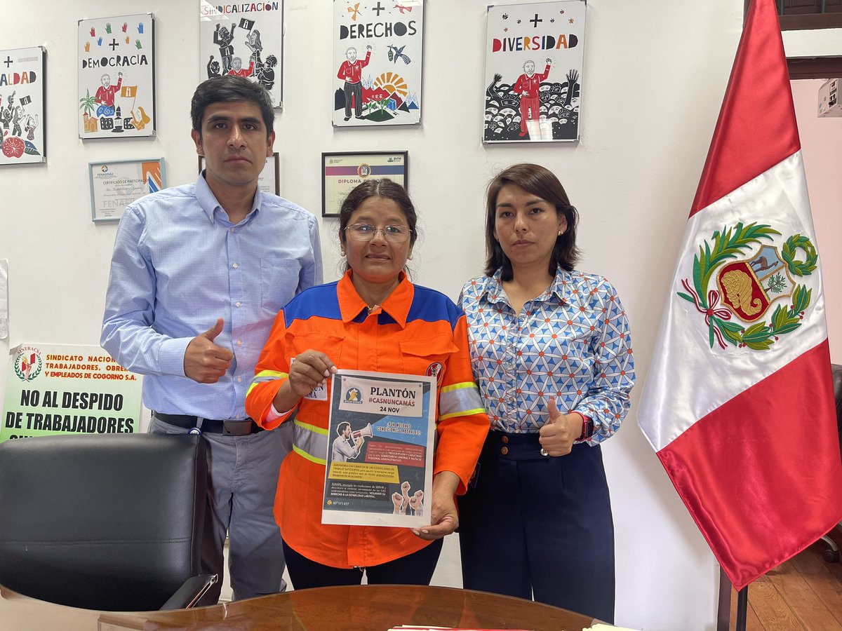 chabelitacongre's tweet photo. Hoy me reuní con el Sindicato de trabajadores de Sunafil @SITCAS_SUNAFIL , quienes anuncian un planton este viernes 24 de noviembre, para exigir mejores condiciones de trabajo y el pase al régimen 728.
#SITCASSunafil #RégimenLaboral728 #CasNuncaMas https://t.co/LULGi6rx3L