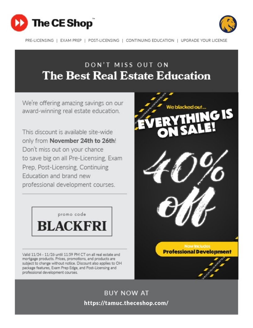 Starting a new career in real estate may be just what you are looking for! At Texas A &amp; M University Commerce our partnership with The CE Shop allows you to do just that on your own time, in the comfort of your own home.