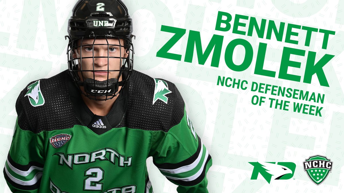 Congrats to defenseman Bennett Zmolek on being named NCHC Defenseman of the Week! 

RELEASE: fightinghawks.com/news/2023/11/2…

#UNDproud | #LGH