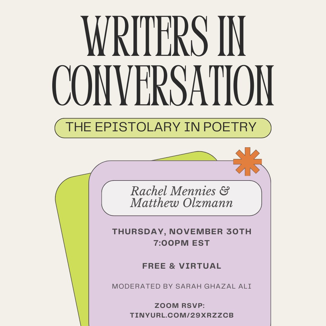 caesarah_'s tweet photo. i’ll be moderating a conversation @StadlerCenter between @rmennies &amp; @MatthewOlzmann about the epistolary in poetry—free, virtual, &amp; open to all. i love this form for how it traverses time &amp; space &amp; life &amp; death &amp; borders &amp; walls to reach another—join 🤍

https://t.co/LQcioqrJHE https://t.co/VcseQgW3o8
