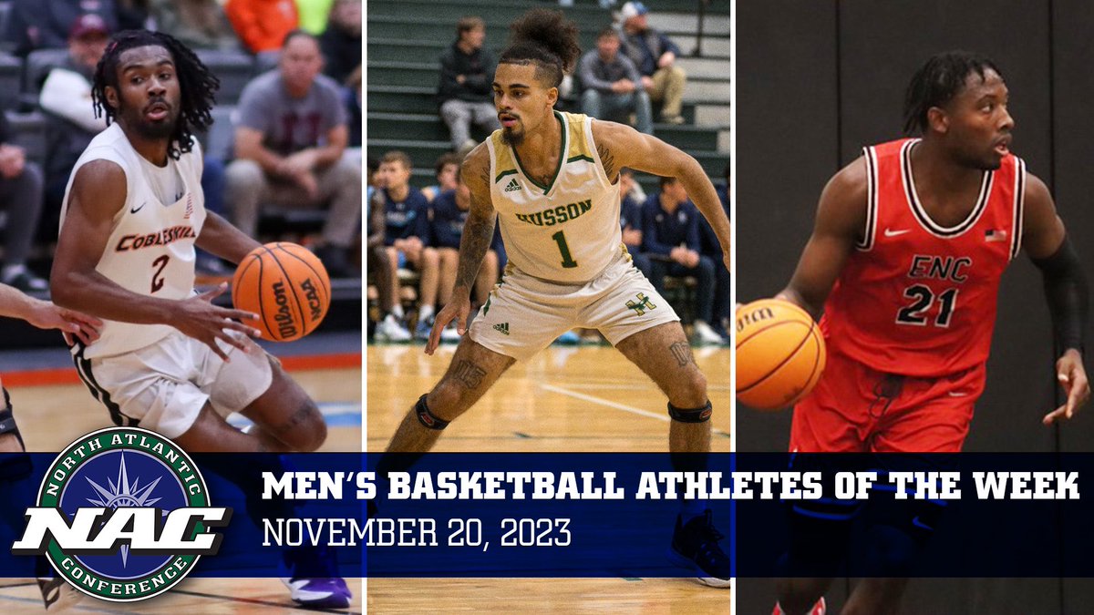nacathletics's tweet image. NAC Men’s Basketball | Athletes of the Week – Nov. 20, 2023 

Player of the Week - Robert Long, SUNY Cobleskill 
Defensive Player of the Week - Jeremy Moronta, Husson University  
Rookie of the Week - Martinie Kamga, Eastern Nazarene
#NACmbb