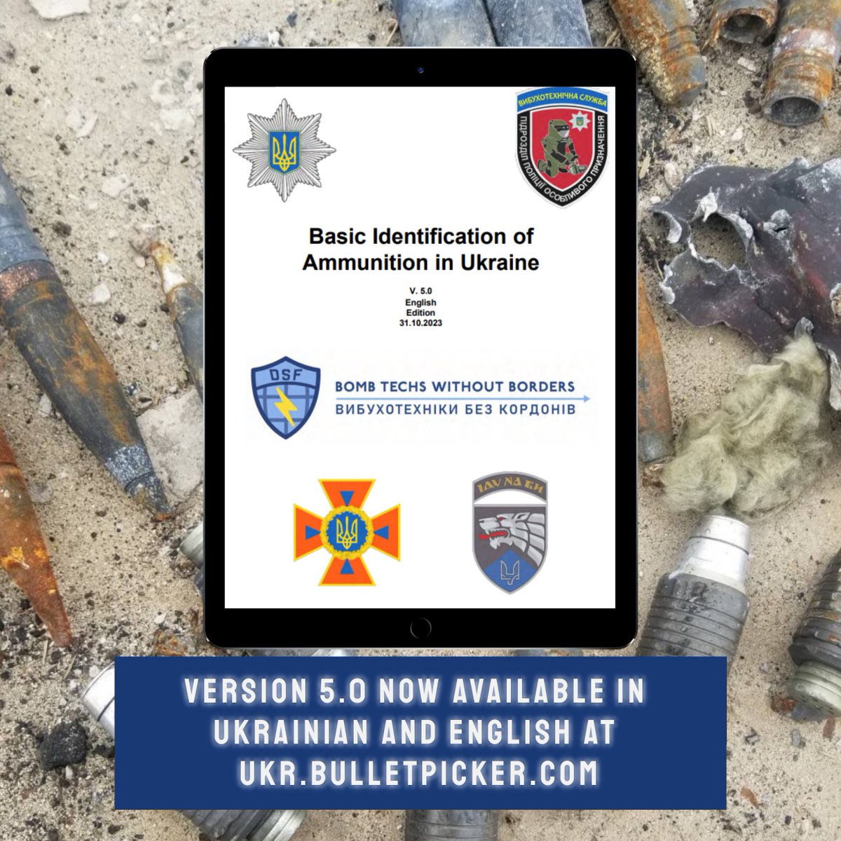 bombtechs's tweet photo. ICYMI, our Manual on Basic Identification of Ammunition in Ukraine v5.0 is now available on https://t.co/1mjXDNcxe7.

This guide is completely free and available for PDF download in Ukrainian and English. 

#bombtechs #UXO #EOD #humanitarian  #ordnance #munitions #knowledge https://t.co/DPvRKLvse3