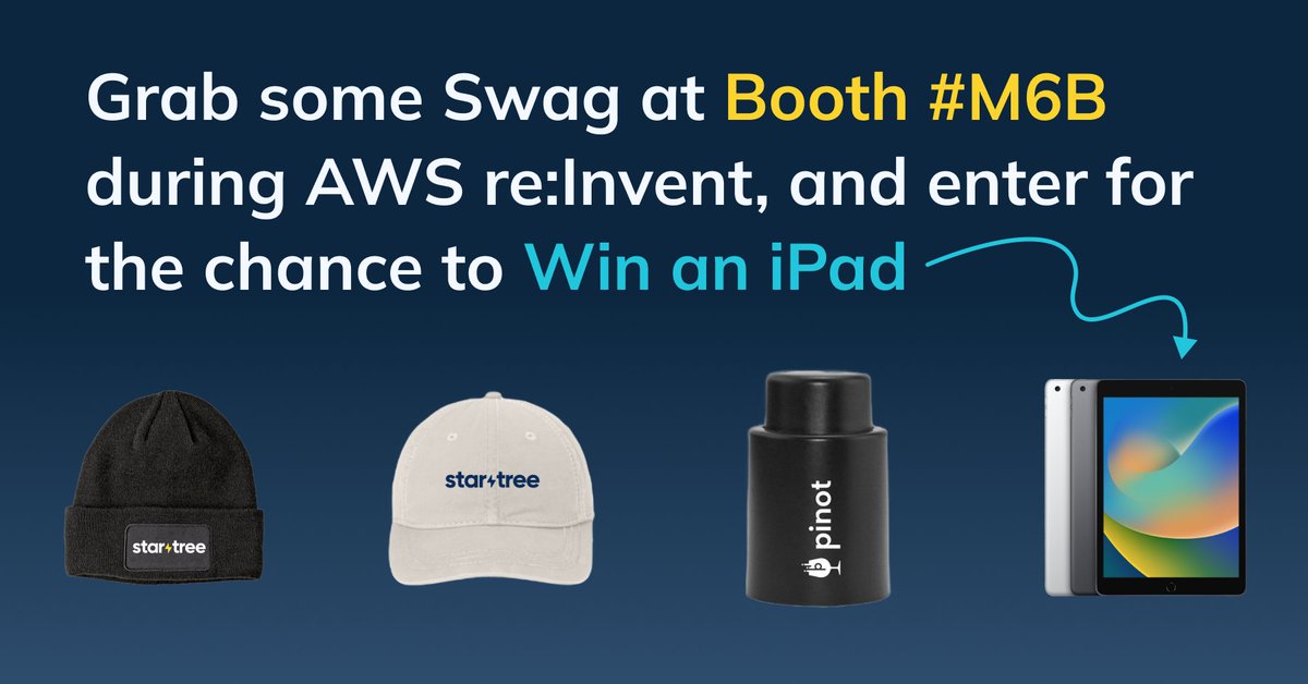 startreedata's tweet photo. 💥 Want StarTree + @ApachePinot SWAG and take home an iPad? Find us at AWS re:Invent booth #M6B! 🎁

Join us in the Marketplace Pavilion to learn from our real-time analytics experts and add some gadgets to your swag collection. Learn more: https://t.co/LWU6A4V12R https://t.co/yXCY6Xc8ST