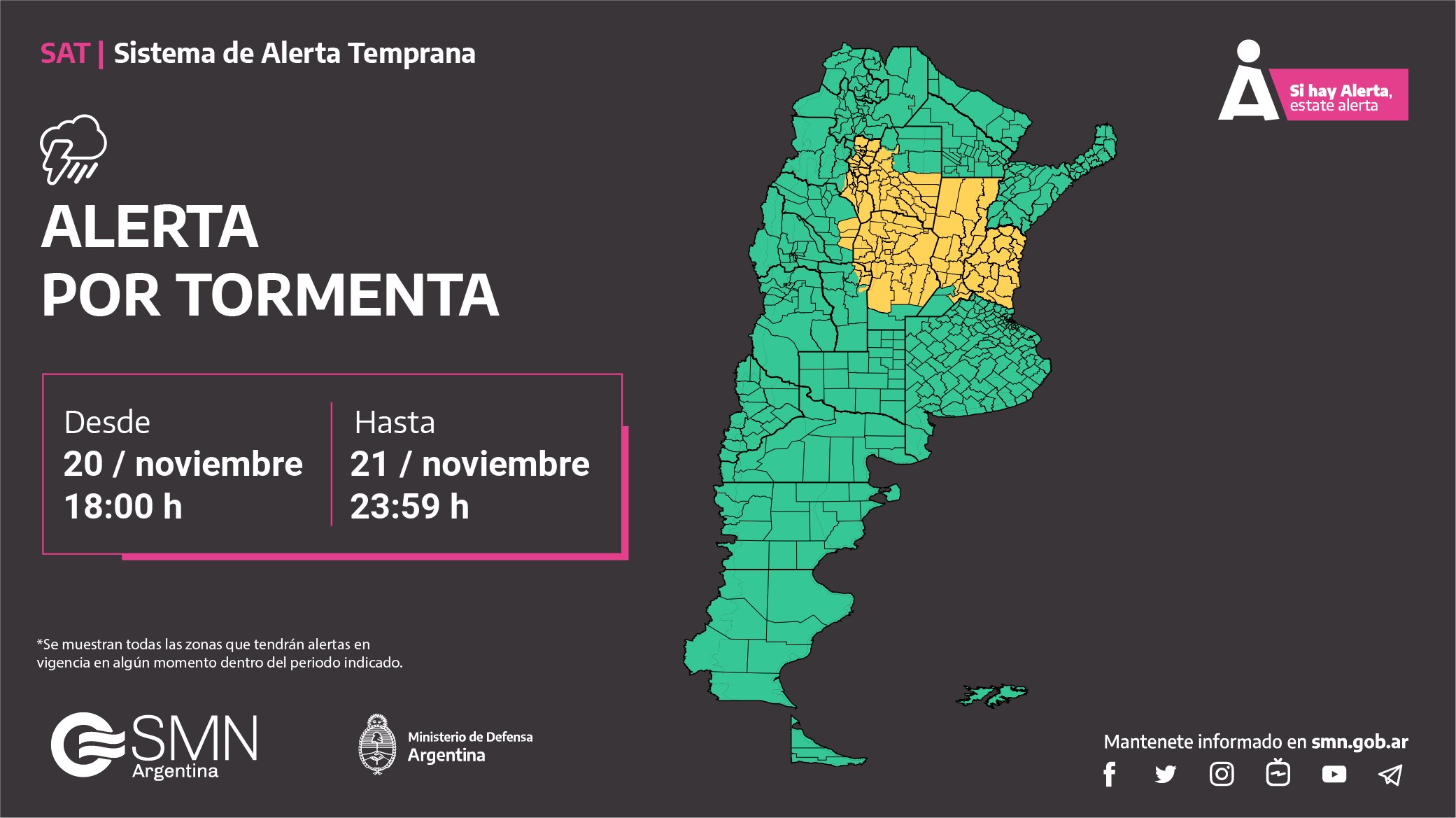 Alerta hoy por tormentas y granizo: 8 provincias afectadas