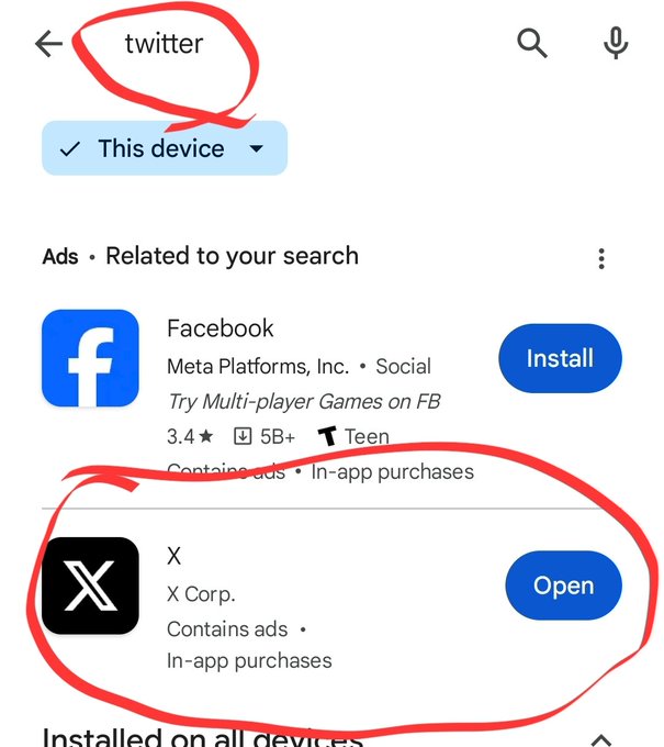 At least that's still something. Searching for twitter in the play store still brings it up.   Side note
