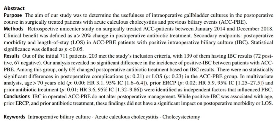 Jaume Tur-Martínez (@_jaumetur_) on Twitter photo 👉New paper! Usefulness of intraoperative bile cultures in ACC with previous biliary events. <a href="/JudithCampsLasa/">Judith Camps Lasa</a> <a href="/CirurgiaMT/">CirurgiaMutuaTerrassa</a> <a href="/SCatCir/">Societat Catalana de Cirurgia</a> <a href="/hpb_so/">SoMe4HPB</a> <a href="/aechbp/">AecHBP</a> <a href="/aecformacion/">AEC Formación</a> <a href="/SEIQuirurgica/">SEIQ</a>
🔗pubmed.ncbi.nlm.nih.gov/37981633/ 👉New paper! Usefulness of intraoperative bile cultures in ACC with previous biliary events. <a href="/JudithCampsLasa/">Judith Camps Lasa</a> <a href="/CirurgiaMT/">CirurgiaMutuaTerrassa</a> <a href="/SCatCir/">Societat Catalana de Cirurgia</a> <a href="/hpb_so/">SoMe4HPB</a> <a href="/aechbp/">AecHBP</a> <a href="/aecformacion/">AEC Formación</a> <a href="/SEIQuirurgica/">SEIQ</a>
🔗pubmed.ncbi.nlm.nih.gov/37981633/