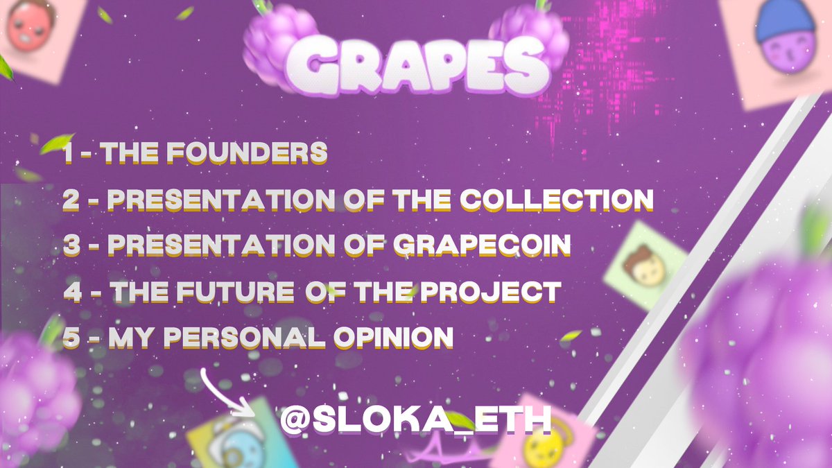 sloka_eth's tweet photo. The Grapes 🍇

The collection that has made no mistakes since its inception and continues to impress us
--> From a mint price of 0.039ETH to a floor price of over 2.12 ETH today.

Here's an analysis to introduce you to this project.

@JoinGrapes 

ORGANIZATION OF THE PRESENTATION

This tweet will be divided into 5 steps, to help you understand the project and its potential.

1 - The founders 
2 - Presentation of the collection
3 - Introducing GrapeCoin
4 - The future of the project
5 - My personal opinion

1 - THE FOUNDERS

The Grapes is an NFT collection founded by @ben_cusack and @danbeasley1, whom we'll introduce next.

➡️ It is also backed by @animocabrands, a famous company renowned for having supported many successful Web 3 projects, such as :
- @MocaverseNFT 
- @TheSandboxGame 

Founders

Ben Cusack and Dan Beasley are the founders of The Grapes.

--> They are talented people, who know how Web 3 works and have a clear and defined vision about the path they need to take. 🔮

They've always made the right decisions, surrounded themselves with the right people and, above all, never let their community down.

But their experience doesn't stop at Web 3 👀

Viker

Viker is a team of designers and developers who create mobile games. 📱

--> Created in 2019 by Ben Cusack and Dan Beasley, this studio has managed to generate over 500 million downloads for their mobile games. 

- The company specializes in designing Play-and-Earn games, giving players the opportunity to earn crypto while playing their favorite games.

💰 With a dozen successful games under its belt, Viker has attracted a number of investors, including Infinity Ventures Crypto, Swordfish Investments, Initial Capital and Animoca Brands, which recently invested $4.1 million in Viker

Their Experiences

But like all good founders, Ben Cusack and Dan Beasley didn't stop at designing an NFT collection that did nothing but grow and impress investors, nor at creating a company capable of raising several million dollars and generating 500 million downloads.

--> No, these founders also have remarkable Web 2 experience:

- Ben Cusack 👑
He headed Square Enix's mobile studios, launching Lara Croft, Final Fantasy, Championship Manager as well as Space Invaders and many other mobile games.

- Dan Beasley 👑
He was instrumental in bringing many influencers and TV brands to mobile for the first time, including Mr Bean, KSI, Logan Paul and also "Who Wants to be a Millionaire" with Sony Pictures. He is an entrepreneur who has worked with many entertainment brands around the world to integrate their intellectual property into Web2 and Web3.

2 - THE COLLECTION

The Grapes is a collection of 3333 little grapes 🍇
Each grape is different from the next, thanks to a combination of over 200 features.

🗓️ With a mint date of May 31, 2023 at 0.039ETH, The Grapes has taken its time to develop and gradually rise in popularity, until the floor price reaches new heights (we're just getting started).

--> What's remarkable about The Grapes is how they developed in the middle of a bear market, when the market was at its lowest.

Their vision has always been for Grapes to transcend Web3 and reach the mainstream with real products and experiences. 

But how does this collection work? 

It's simple: generate as much revenue as possible and then redistribute it to the holders with the $GRAPE Coin.
--> This is their primary objective: to direct value to US, the holders of the Grapes collection. 

Video Games

The Grapes team is using its experience with Viker to develop video games related to the collection. 🎮

- They already have 3 mobile games, with another currently in the works, plus a Roblox game that will soon be open to the general public. 

This team regularly organizes events to try and win prizes by playing their mobile games. 🎁

--> These events bring a lot of excitement to their games and surely help to put them in a good position for the algorithm.

Games already available

🍇 Grape Juice 

- This is the first game developed by The Grapes, which was already ready at the time of the mint.
We don't have the current figures, but here are those from 15/06: 30,524 new users across iOS & Android

♠️ Grape Solitaire

- This is the second game in the project, announced on July 7, 2023.
It's a classic card game known and loved the world over. It contains a combination of advertising, in-app purchases and subscriptions, generating a lot of revenue. 🤑

--> 4 months ago, these 2 games were generating around $10,000 a day, which lets us imagine what will happen when there are 4 times as many games available 💸

👟 Grape Run

- This is the third game developed by The Grapes, which was announced on October 21.

--> When the floor price was rising to create even more FOMO, which shows the power of The Grapes team, who always know how to choose the right moment to announce something.

This game has two objectives with players 🎯
- Play for fun (available in 175 countries)
- Play to win real money in a series of tournaments and challenges.
--> There will be a chance to win $GRAPE Coin.

There's also a fourth game called Juice Tycoon coming soon, in addition to the roblox game currently in Beta.

But the collection doesn't stop at video games 👀

Grape Product

- They recently announced their intention to create and market Grape products, in order to extend their IP as far as possible. 

🌐 This initiative, in addition to the arrival of a new member of their team to manage new networks such as tiktok or instagram, shows that they really want to transcend Web 3 and perfectly combine the advantages of Web 2 and Web 3 

--> This initiative reminds me of Pudgy Penguins, and I think Grape' IP has the potential to reach new heights.

Partnerships

@vikergames - Allows video games to be developed and thus generate large revenues. 

@animocabrands - Enables many things, including the launch of the Grape Coin token.

@FortniteGame - More details will be given in the "future" part of the analysis 👀

@Roblox - As said before, a game is in Beta Testing and will increase The Grapes' revenues, in addition to the fact that Roblox is expanding with its recent cross-platform implementation.

Emoji Up - a popular mobile application for stickers and emojis, and this partnership will extend the reach of The Grapes' IP, helping them achieve their goal of trenscending Web 3.

@MocaverseNFT - Part of Grape's list of advisors
@Imaginary_Ones - Part of Grape's advisory list
@coolcats - Part of Grape's advisory list
@olivexai - Part of Grape's advisory list
@TheSandboxGame - Part of Grape's advisory list

➡️ All these partnerships demonstrate The Grapes' ability to surround itself with the best people for its development, whether they be Web 2 or Web 3 companies.

--> This proves once again that their primary objective, which is to go beyond Web 3, is gradually being achieved.

🌍 But this is just the beginning: the collection has only been in existence for 5 months, and still has plenty of time to develop and find new partners to take it even further.

They are therefore able to find the ideal partners to expand their revenues.

❔ But where does all this income go? What's in it for the Holders?

PRESENTATION OF THE $GRAPE COIN

- This token (by @JoinGrapeCoin) is the cornerstone of their collection, rewarding holders who have firmly believed in the project from the outset. 🪙

It will offer many opportunities, such as access to games, events, merchandise and much more. 
--> Knowing Grape, we can expect many surprises over time.

How it works ?

Grape Coin is due to be launched with a market cap of $45 million. It will first benefit holders, who will receive 40% of the total supply.

- The more holders have held their nft without listering, the more advantageous they will be at the time of aidrop. 

🍇 This is due to the Bunches system:

- Each Grape not listed for 1 day receives 1 Bunches. 
- If the nft is not listed for 1 month, the holder receives an additional 10 Bunches (40 bunches in 1 month without listing).
- If a Grape nft is sold, all its Bunches will be burned, leaving more $GRAPE Coin for the diamond hands.

--> Keep in mind that only 10% of the total airdrop for holders will be donated when the token is generated, so you'll be rewarded 10 times over if you keep your Grape over the long term, knowing that you'll have more Bunches than anyone who buys after you. 💰

For further details on the GRAPE Coin, take a look at the infographic which will answer all your questions.
⬇️

THE FUTURE OF THE PROJECT

To begin with, as I've already said, The Grapes team knows how Web 3 works.

--> That's why they're keeping things as mysterious as possible, so that the excitement is even greater when the announcements are made. 

But I did manage to unearth some information that has been flying under the radar 🤫

// As we know, $GRAPE token launch will take place in November, but Grape team member "GibGrapes" said this: 

"end of the week will be cutting it close" 

--> We can therefore expect announcements concerning the launch of the token between November 27 and 30. 🪙🗓️

// We can also expect listings of the token on the biggest exchange platforms, as teased by @danbeasley1 in response to 9GAGCEO when he asked when Grape Coin will be listed on binance.

--> Dan replied "Soon 🤝🍇"

// A lot of people complained in the discord that the partnership with fortnite was nothing but hot air, here's the response from one of the team members: 

"Fortnite release won't be in October. Roblox first as well as our other 2 mobile games then fortnite release will follow." / "Do you think either Animoca or fortnite would allow for the tweet to still be up if it wasn't?"

--> So we'll indeed have news about the partnership with fortnite, but after the launch of the @Roblox  "Grape Island" game.

👉 Here are a few other announcements that may come in the next few months:

- Roblox game launch for the general public
- New mobile games to boost revenues
- Introduction of The Grapes products
- New partnerships
- Animated series (there are indications of this on their website)
- New $GRAPE Coin airdrop session for holders

And many other things that remain secret for the moment 👀

The important thing to remember is that The Grapes have always served many things intensely, and they don't intend to stop after the launch of Grape Coin. 

MY PERSONAL OPINION

The Grapes isn't just a nft collection, it's a real brand that wants to expand beyond Web 3.

➡️ Which has exceptional founders with enormous skills in many fields. They've managed to create a real community that trusts what they do and what they'll do.

➡️ Its operation is simple but complete at the same time, and if there's one word to define it, I'd choose "sustainable". It's not like most nft collections, which don't have a long enough vision to last in the ecosystem.

➡️ Their partners speak for themselves, almost no collection has managed to conclude so many agreements in such a short time, which shows their ability to convince and prove the longevity that Grape will have.

- I became interested in the collection on June 8, 2023, and I've been hooked ever since. 

Remember that it's only been 5 months since his mint, so I'll leave you to imagine what he'll be going through over the next 5 months. 🔥

--> The collection has proven itself, and has more means, a better community and more visibility to grow exponentially.

So here's my take on my favorite collection, which as you can see, I know inside out.

THANKS 

I'd like to thank all the communities who have supported me and trusted me to invest in this collection. In particular:

- @Nexus_France_ 
- @NFTFRIENDSALPHA 
- @TropicalAlphaHQ 
- @web3academyfr 

Thanks also to everyone who has read this Thread, and especially to the team at The Grapes for bringing their project to fruition so far.

Can't wait to see what the future holds 🚀🍇