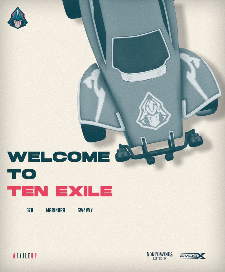 TenExileGG's tweet photo. Ten Exile re-enters Rocket League!

Please join us in welcoming our crew for #TenXRL

⚔️ @BZ0_rl 
⚔️ @mariinara_ 
⚔️ @VvySw4 

#ExileUp https://t.co/NpsbKA9WzR