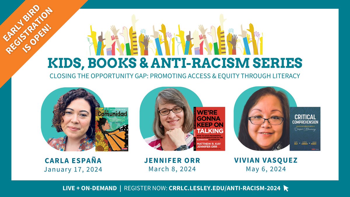 CTRLIT_Teaching's tweet photo. Don't miss early bird registration for the 2024 Kids, Books &amp; Anti-Racism Series! Use discount code EARLY50. #KBARS24 #edchat #edutwitter

https://t.co/FJnLJ5dtXF

–January 17 @ProfesoraEspana @HeinemannPub 
–March 8 @jenorr @stenhousepub
–May 6 @vvasque_v @CorwinPress 
🤩 https://t.co/Oqdt6zxbg9