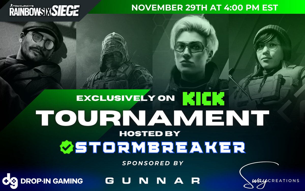 StormBreakerTV's tweet photo. I'm throwing an R6 Tournament November 29th exclusively on KICK! 

No skill level required, if you don’t have a team just let me know in discord and we’ll  try to get you grouped up. 
#kickcommunity #R6Community 
Sign Up Here: https://t.co/y6Lt2QYWRD https://t.co/Ph6vnUVLFX