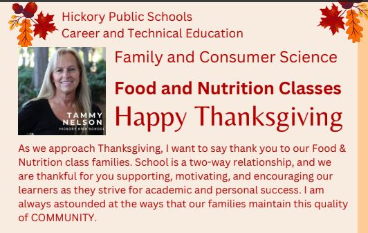 Derr-Littman at HPS (@jdlathps) on Twitter photo Students learn that Thanksgiving is a time to gather with family and friends, share in traditions and express gratitude for the good things in life. drive.google.com/file/d/1VvHAPl…
<a href="/hickoryschools/">Hickory City Schools</a> @HickoryCTE @Ctefornc
#CTEforNC #foodie #FamilyAndConsumerSciences Students learn that Thanksgiving is a time to gather with family and friends, share in traditions and express gratitude for the good things in life. drive.google.com/file/d/1VvHAPl…
<a href="/hickoryschools/">Hickory City Schools</a> @HickoryCTE @Ctefornc
#CTEforNC #foodie #FamilyAndConsumerSciences