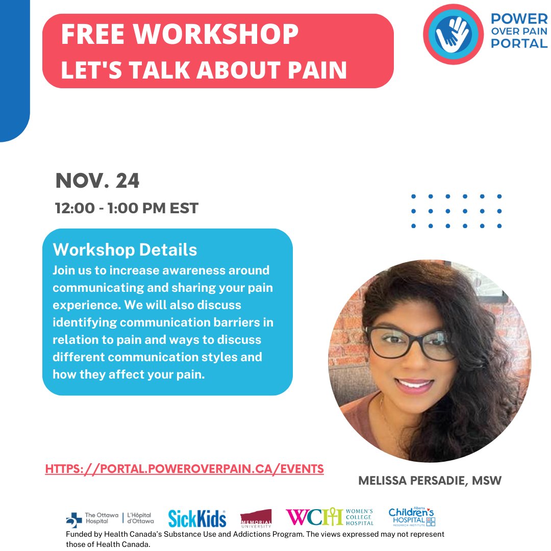 Register for our free workshop: 'Let's Talk About Pain' with Melissa Persadie, MSW, using the link below. us06web.zoom.us/webinar/regist…