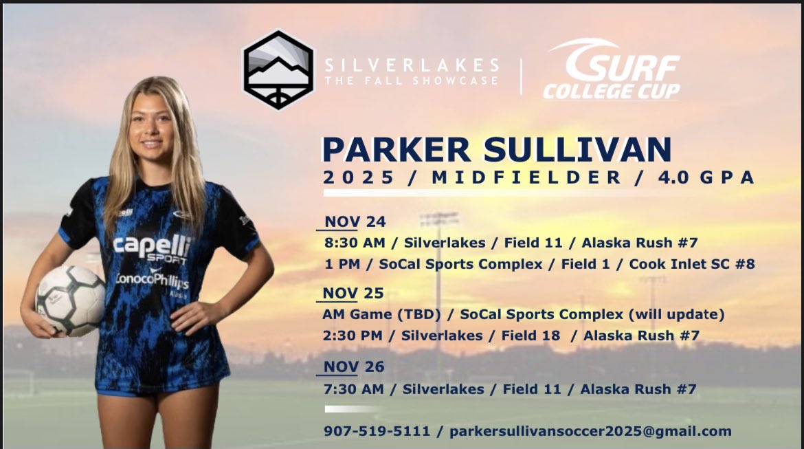 Ready for a 🔥🔥 weekend of soccer ahead at the <a href="/slvrlakessports/">SilverLakes Sports</a> fall showcase and <a href="/surfcupsports/">SurfCupSports</a> college cup <a href="/CalSouthSoccer/">Cal South</a> with <a href="/RushSoccer/">Rush Soccer</a> <a href="/cap_rush/">Rush College Advisory Program</a> ! Schedule below - see you there! 
<a href="/mkroger7/">Madison Kroger</a> @SoccerMomInt <a href="/NcsaSoccer/">NCSA Soccer</a> <a href="/NCAASoccer/">NCAA Soccer</a> <a href="/TopDrawerSoccer/">TopDrawerSoccer</a> <a href="/ImCollegeSoccer/">College Soccer Truth ™</a>