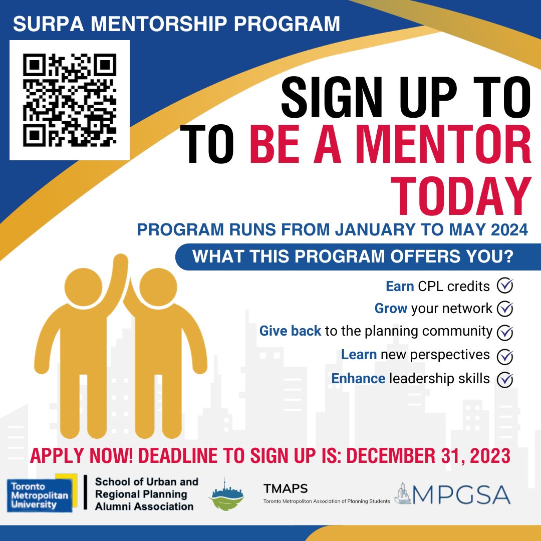 Calling all alumni!!! 📢
Our mentorship program is back! This is a great chance to guide students navigating through <a href="/TMUsurp/">SURP</a> and help grow your own network and your leadership skills! ☺

Sign up here: forms.gle/n2Rfm5RudCPw8B…