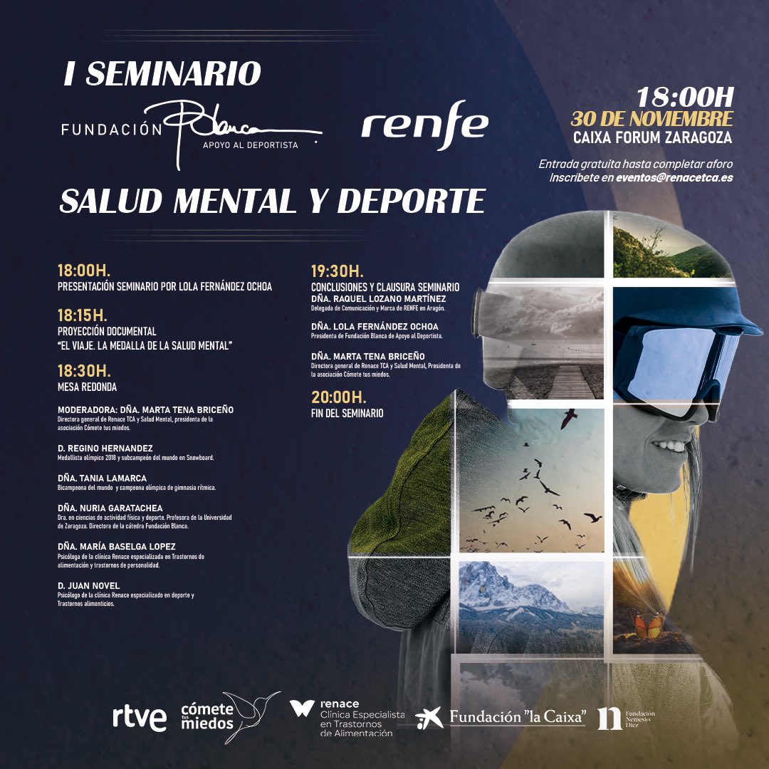 🙌🏻 “I Seminario sobre #SaludMental y deporte” de Fundación Blanca y <a href="/Renfe/">Renfe</a> 🧠🤩

Una gran oportunidad de poner en común temas imprescindibles con entidades y personalidades referentes en investigación e impulso de la salud mental en el ámbito deportivo.

¡Os esperamos!🤩