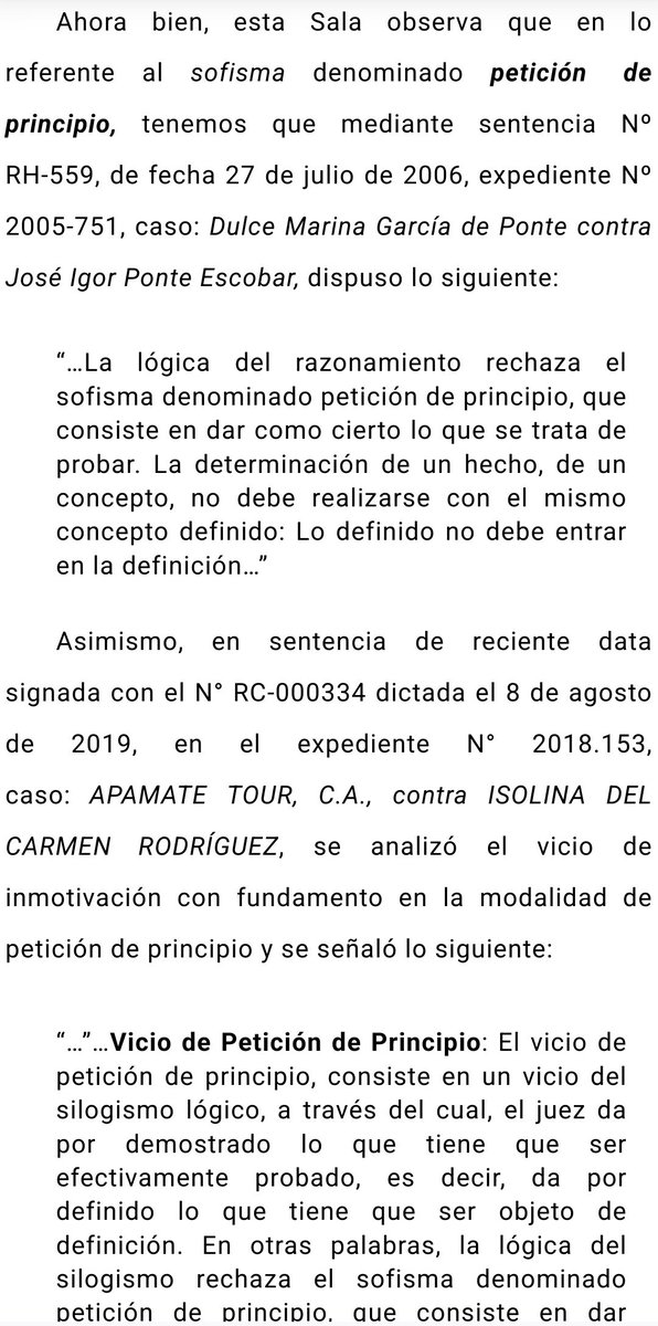 WilsonGomezGB's tweet photo. Sentencia N° 000314 del 02/06/2023 Sala de Casación Civil @TSJ_Venezuela El vicio de petición de principio, consiste en un vicio del silogismo lógico, a través del cual, el juez da por demostrado lo que tiene que ser efectivamente probado
https://t.co/BKZ56zBGSS https://t.co/xTe4cnjvxQ