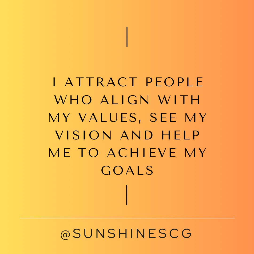 Daily Business Affirmation: I attract people who align with my values, see my vision, and help me to achieve my goals.
#SunshineSCG #SunshineSmebdy #BusinessAffirmations #AffirmationsForSuccess