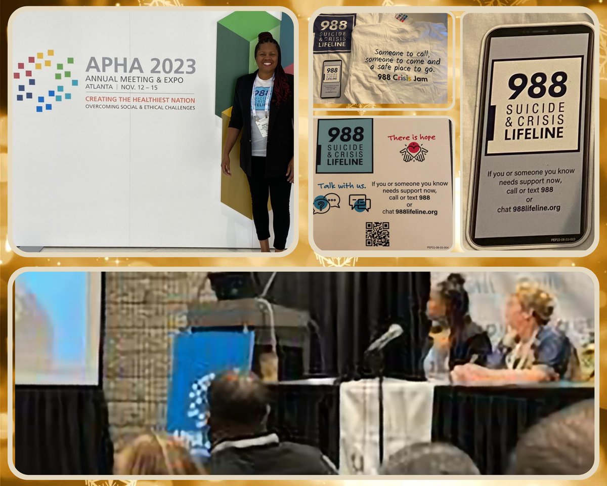 sodavis2017's tweet photo. I was so honored to be a presenter about Suicide Prevention at the awesome #apha2023 conference in #ATL. If you or someone you know is struggling or in crisis, please call/text 988.  https://t.co/F3U5Y8X2PH

#zerosuicide #PublicHealthHeroes #PublicHealth  #988CrisisLine https://t.co/31rhhK5fji