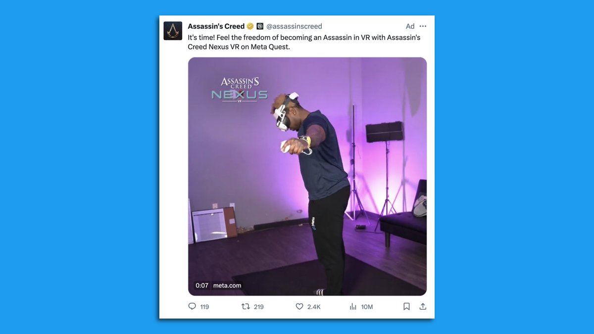 Ubisoft is suspending its ads on X/Twitter, joining Apple, Disney and others who have done so since last week An ad for Assassin's Creed Nexus VR had 10 million impressions on X through this morning First reported here in my newsletter: axios.com/newsletters/ax…