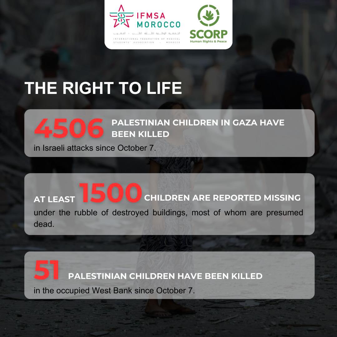 IFMSAMorocco's tweet photo. On this International Children's Day, the Palestinian children are facing heartbreaking realities. Every child deserves access to their fundamental rights, and it's crucial to question why some are excluded from this reality.
#internationalchildrensday #childrensrights https://t.co/l0qWdQ9WLY
