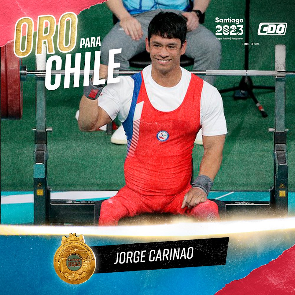 CARINAO LE DA UN NUEVO ORO AL TEAM PARA CHILE 👏🥇🇨🇱

Jorge Carinao se quedó con la medalla de oro tras levantar 190 kg en la categoría -63kg del Parapowerlifting, lo que también le dio un nuevo récord parapanamericano 💪🏅

#Stgo2023xCDO
#CDOelcanaldetodoslosdeportes