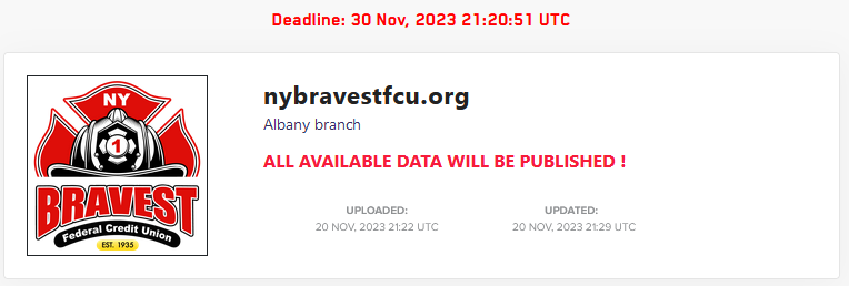 LockBit #ransomware group has added NY Firefighters Bravest Federal Credit Union (nybravestfcu.org) to their victim list. They claim to publish the organizations data on 30 Nov, 2023.

#USA 
#lockbit #darkweb #databreach #cyberattack